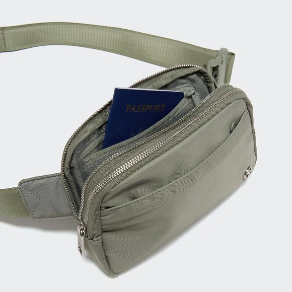 Grey Sage Water-Resistant Nylon Fanny Pack with 5 Zipper Pockets for Women - Picture 6 of 10